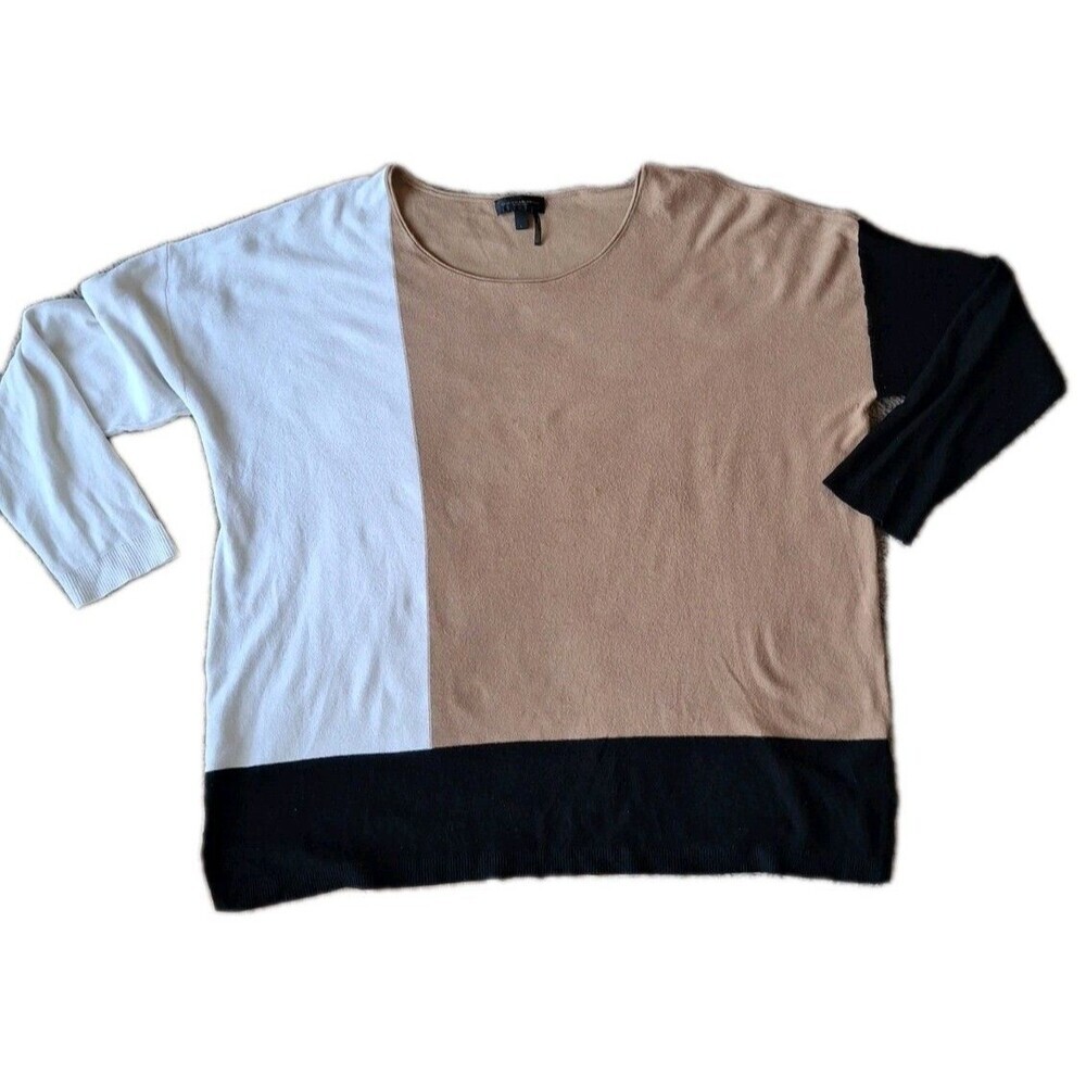 Donna Karan New York Sweater Large  Colorblocked Tan Black Beige Lagenlook